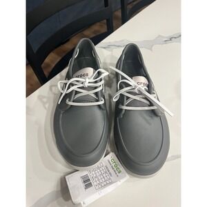 Crocs Classic Boat Shoe Mens Slate Grey White Nautical Deck Shoes Outdoor Size 8